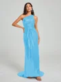 Sheath/Column One-Shoulder Sweep/Brush Train Sleeveless Sequins Bridesmaid Dress