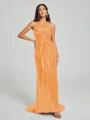 Sheath/Column One-Shoulder Sweep/Brush Train Sleeveless Sequins Bridesmaid Dress