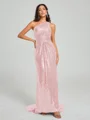 Sheath/Column One-Shoulder Sweep/Brush Train Sleeveless Sequins Bridesmaid Dress
