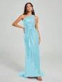 Sheath/Column One-Shoulder Sweep/Brush Train Sleeveless Sequins Bridesmaid Dress