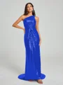 Sheath/Column One-Shoulder Sweep/Brush Train Sleeveless Sequins Bridesmaid Dress