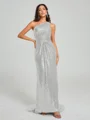 Sheath/Column One-Shoulder Sweep/Brush Train Sleeveless Sequins Bridesmaid Dress