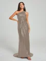 Sheath/Column One-Shoulder Sweep/Brush Train Sleeveless Sequins Bridesmaid Dress