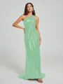 Sheath/Column One-Shoulder Sweep/Brush Train Sleeveless Sequins Bridesmaid Dress