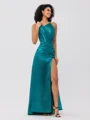 Sheath/Column Charmeuse Ruched Scoop Sleeveless Sweep/Brush Train Bridesmaid Dresses