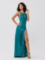 Sheath/Column Charmeuse Ruched Scoop Sleeveless Sweep/Brush Train Bridesmaid Dresses