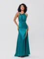Sheath/Column Charmeuse Ruched Scoop Sleeveless Sweep/Brush Train Bridesmaid Dresses