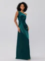 Sheath/Column Silk Like Satin Ruched One-Shoulder Sleeveless Floor-Length Bridesmaid Dresses
