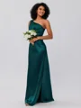 Sheath/Column Silk Like Satin Ruched One-Shoulder Sleeveless Floor-Length Bridesmaid Dresses