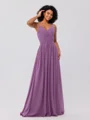 A-Line/Princess Chiffon Ruched V-neck Sleeveless Floor-Length Bridesmaid Dresses