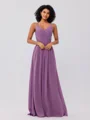 A-Line/Princess Chiffon Ruched V-neck Sleeveless Floor-Length Bridesmaid Dresses