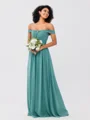 A-Line/Princess Chiffon Ruched Off-the-Shoulder Sleeveless Floor-Length Bridesmaid Dresses
