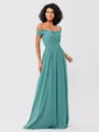 A-Line/Princess Chiffon Ruched Off-the-Shoulder Sleeveless Floor-Length Bridesmaid Dresses