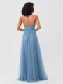 A-Line/Princess Tulle Ruched Halter Sleeveless Floor-Length Bridesmaid Dresses