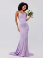 Sheath/Column Charmeuse Ruched Square Sleeveless Sweep/Brush Train Bridesmaid Dresses