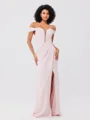 Sheath/Column Stretch Crepe Ruched Off-the-Shoulder Sleeveless Sweep/Brush Train Bridesmaid Dresses
