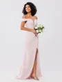 Sheath/Column Stretch Crepe Ruched Off-the-Shoulder Sleeveless Sweep/Brush Train Bridesmaid Dresses
