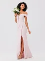 Sheath/Column Stretch Crepe Ruched Off-the-Shoulder Sleeveless Sweep/Brush Train Bridesmaid Dresses