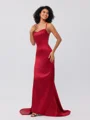 Sheath/Column Silk Like Satin Ruched Square Sleeveless Sweep/Brush Train Bridesmaid Dresses