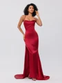 Sheath/Column Silk Like Satin Ruched Square Sleeveless Sweep/Brush Train Bridesmaid Dresses