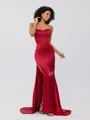 Sheath/Column Silk Like Satin Ruched Square Sleeveless Sweep/Brush Train Bridesmaid Dresses