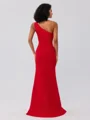 Sheath/Column Stretch Crepe Ruffles One-Shoulder Sleeveless Sweep/Brush Train Bridesmaid Dresses