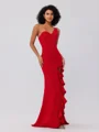 Sheath/Column Stretch Crepe Ruffles One-Shoulder Sleeveless Sweep/Brush Train Bridesmaid Dresses