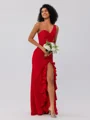 Sheath/Column Stretch Crepe Ruffles One-Shoulder Sleeveless Sweep/Brush Train Bridesmaid Dresses