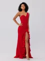 Sheath/Column Stretch Crepe Ruffles One-Shoulder Sleeveless Sweep/Brush Train Bridesmaid Dresses