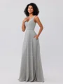A-Line/Princess Chiffon Ruffles V-neck Sleeveless Floor-Length Bridesmaid Dresses