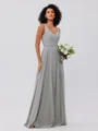 A-Line/Princess Chiffon Ruffles V-neck Sleeveless Floor-Length Bridesmaid Dresses