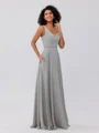 A-Line/Princess Chiffon Ruffles V-neck Sleeveless Floor-Length Bridesmaid Dresses
