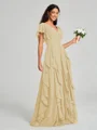 A-line/Princess V-neck Floor-Length Short Sleeves Chiffon Bridesmaid Dress