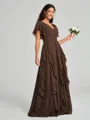 A-line/Princess V-neck Floor-Length Short Sleeves Chiffon Bridesmaid Dress