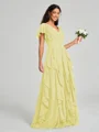 A-line/Princess V-neck Floor-Length Short Sleeves Chiffon Bridesmaid Dress