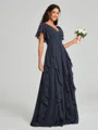 A-line/Princess V-neck Floor-Length Short Sleeves Chiffon Bridesmaid Dress