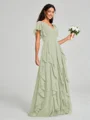 A-line/Princess V-neck Floor-Length Short Sleeves Chiffon Bridesmaid Dress
