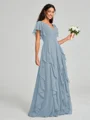 A-line/Princess V-neck Floor-Length Short Sleeves Chiffon Bridesmaid Dress