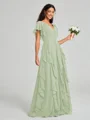 A-line/Princess V-neck Floor-Length Short Sleeves Chiffon Bridesmaid Dress