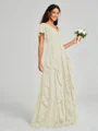A-line/Princess V-neck Floor-Length Short Sleeves Chiffon Bridesmaid Dress
