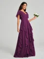 A-line/Princess V-neck Floor-Length Short Sleeves Chiffon Bridesmaid Dress