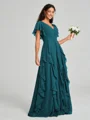 A-line/Princess V-neck Floor-Length Short Sleeves Chiffon Bridesmaid Dress