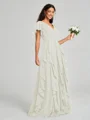 A-line/Princess V-neck Floor-Length Short Sleeves Chiffon Bridesmaid Dress