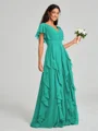 A-line/Princess V-neck Floor-Length Short Sleeves Chiffon Bridesmaid Dress