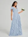 A-line/Princess V-neck Floor-Length Short Sleeves Chiffon Bridesmaid Dress