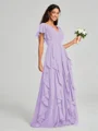 A-line/Princess V-neck Floor-Length Short Sleeves Chiffon Bridesmaid Dress