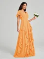 A-line/Princess V-neck Floor-Length Short Sleeves Chiffon Bridesmaid Dress