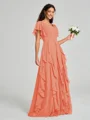 A-line/Princess V-neck Floor-Length Short Sleeves Chiffon Bridesmaid Dress