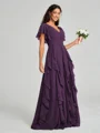 A-line/Princess V-neck Floor-Length Short Sleeves Chiffon Bridesmaid Dress