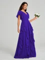 A-line/Princess V-neck Floor-Length Short Sleeves Chiffon Bridesmaid Dress